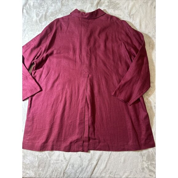 Women’s J.Jill Vintage Tunic Top 3 Buttons Deep Splits Maroon 100% Linen Plus 22 - Picture 12 of 14